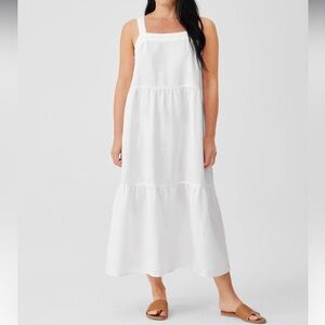 Eileen Fisher NWOT White Organic Linen Tiered Dress in Medium🤍